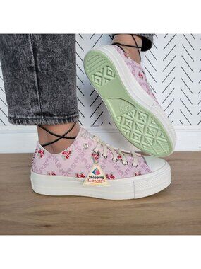❤️Chuck Taylor All Star Lift Platform Cross Stitch 7.5 Women Shoes Pink A13660C